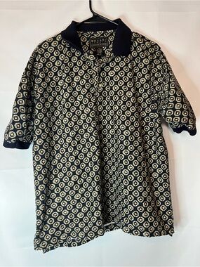 Vintage Bogari Studios Geometric Cotton Short-Sleeve Polo